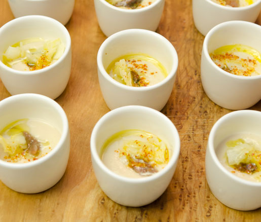 Seamus Mullen's caulfilower soup with preserved lemon and anchovies