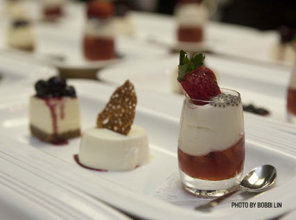 Chèvre Cheesecake with Blueberry Compote; Buttermilk Panna Cotta with Huckleberries; and Strawberry Parfait