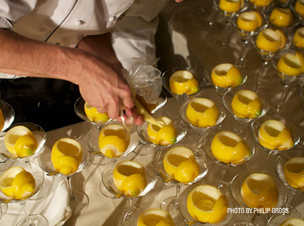 A chef uses lemons at a recent Beard House dinner.