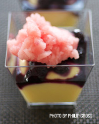 Heather Rodriguez-Carlucci's Lime Flan Parfait with Blueberries and Watermelon Granita