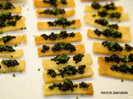 Caviar topped crisps served at a Beard House dinner.