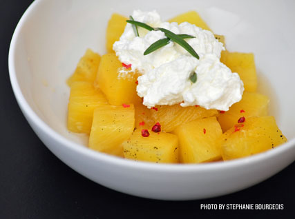 Riesling-poached pineapple