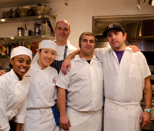 Chefs assemble in the kitchen at the Beard House.