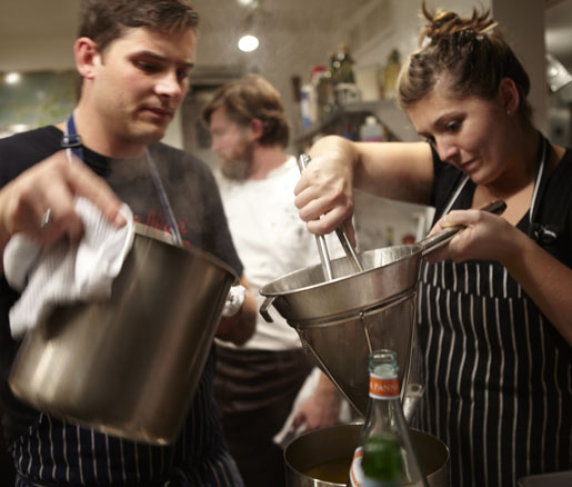 Chefs in the James Beard House kitchen