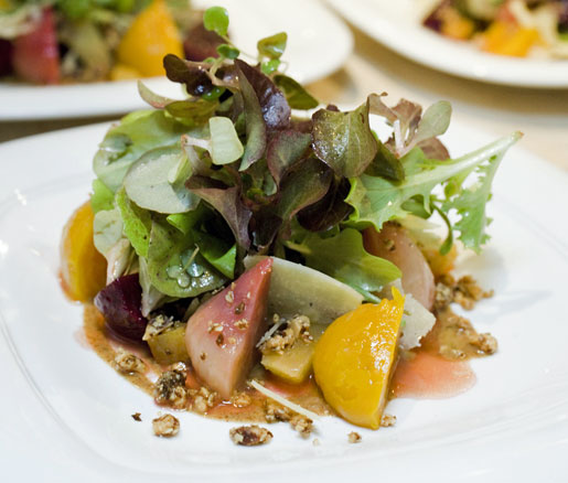 Cúrate's Baby Beet Salad with Marcona Almonds, Pickled Oranges, Idiazabal Cheese, and Blood Orange Vinaigrette, adpated by the James Beard Foundation