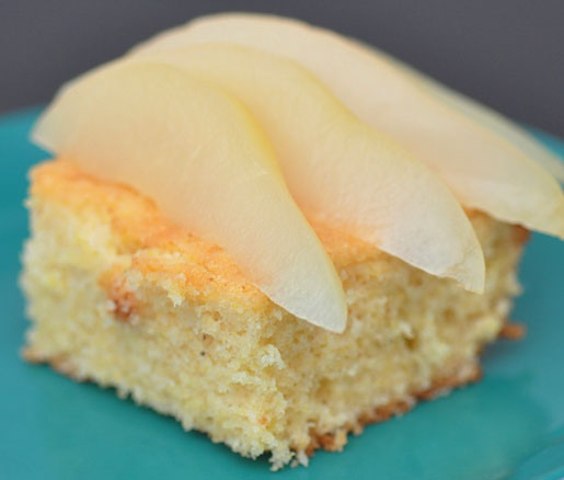 Brown Butter-Polenta Cake with Wine-Poached Pears