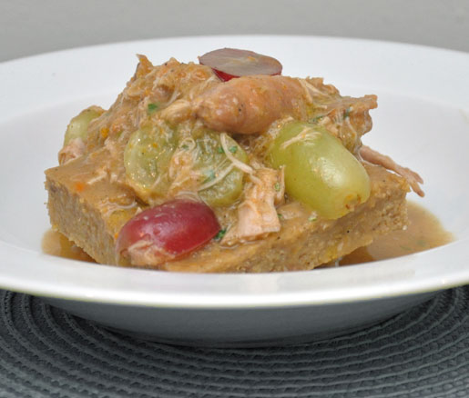 Thomas Giudice's recipe for braised rabbit with grapes, tarragon, and porcini polenta, adapted by the James Beard Foundation