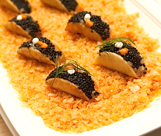 caviar, hamachi, and uni tacos