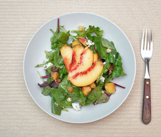 Peach Salad with Maytag Blue Cheese, Raisins, and Pecans