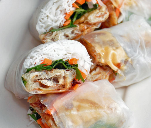 Recipe for Softshell Crab Summer Rolls, adapted by the James Beard Foundation
