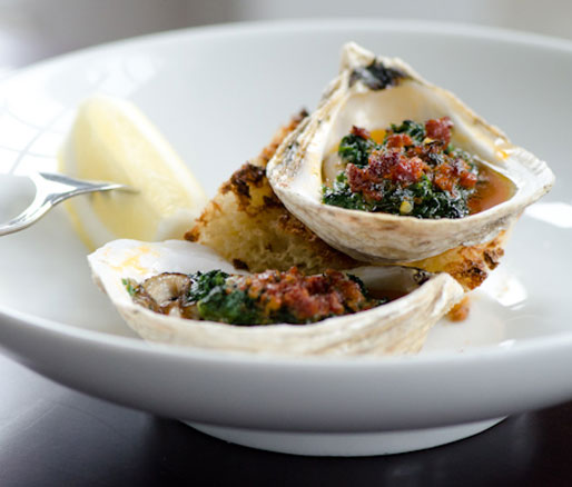 Recipe for Roasted Clams with Herb Jam and Chorizo Butter, adpated by the James Beard Foundation