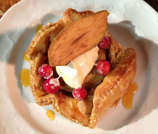 Apple–Cranberry Crostata with Cinnamon Crème Fraîche and Candied Cranberries  from Flour Bakery, Boston