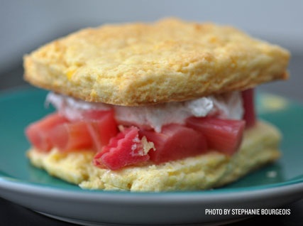 Claudia Fleming’s Shortcake Biscuits with Rosé-Poached Rhubarb