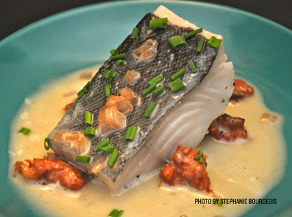 Poached Black Cod with Sausage-Spiced Butter Sauce