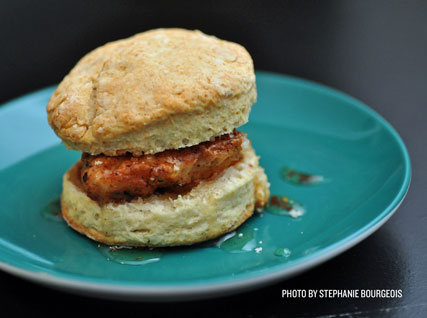 Fried Chicken Biscuit Sandwiches with Wildflower Honey and Chile Flakes